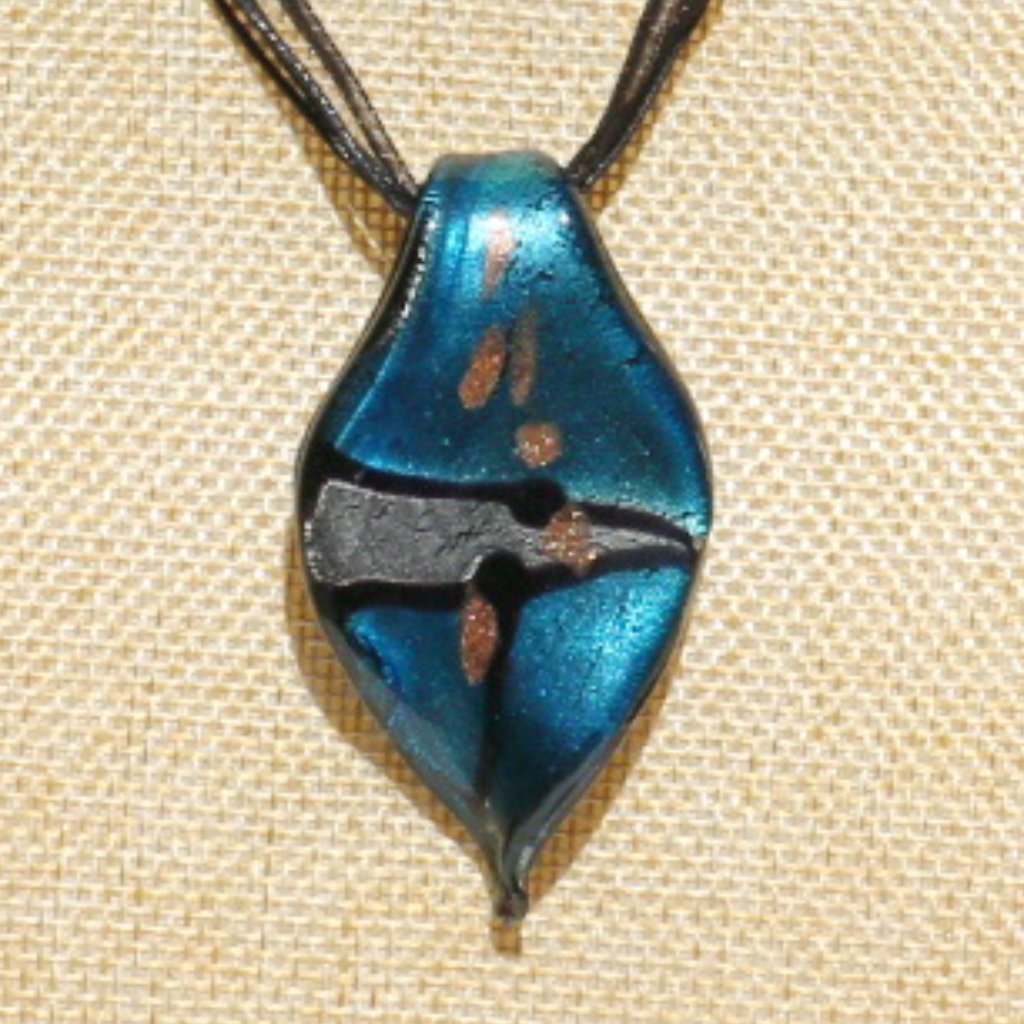 Hand Blown Italian Glass Pendant W Ribbon Necklace